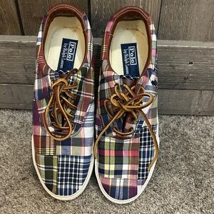 Polo Ralph Lauren Vaughn Patchwork Madras Sneakers Mens 10 Lace Up Preppy